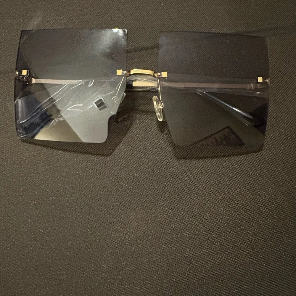 Square Black Sunglasses with Gold Accents
